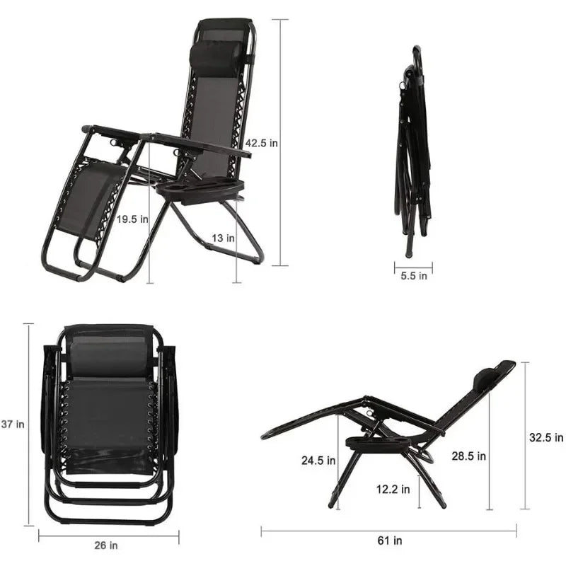 Zero Gravity Lounge Chairs Set with Pillow and Cup Holder
