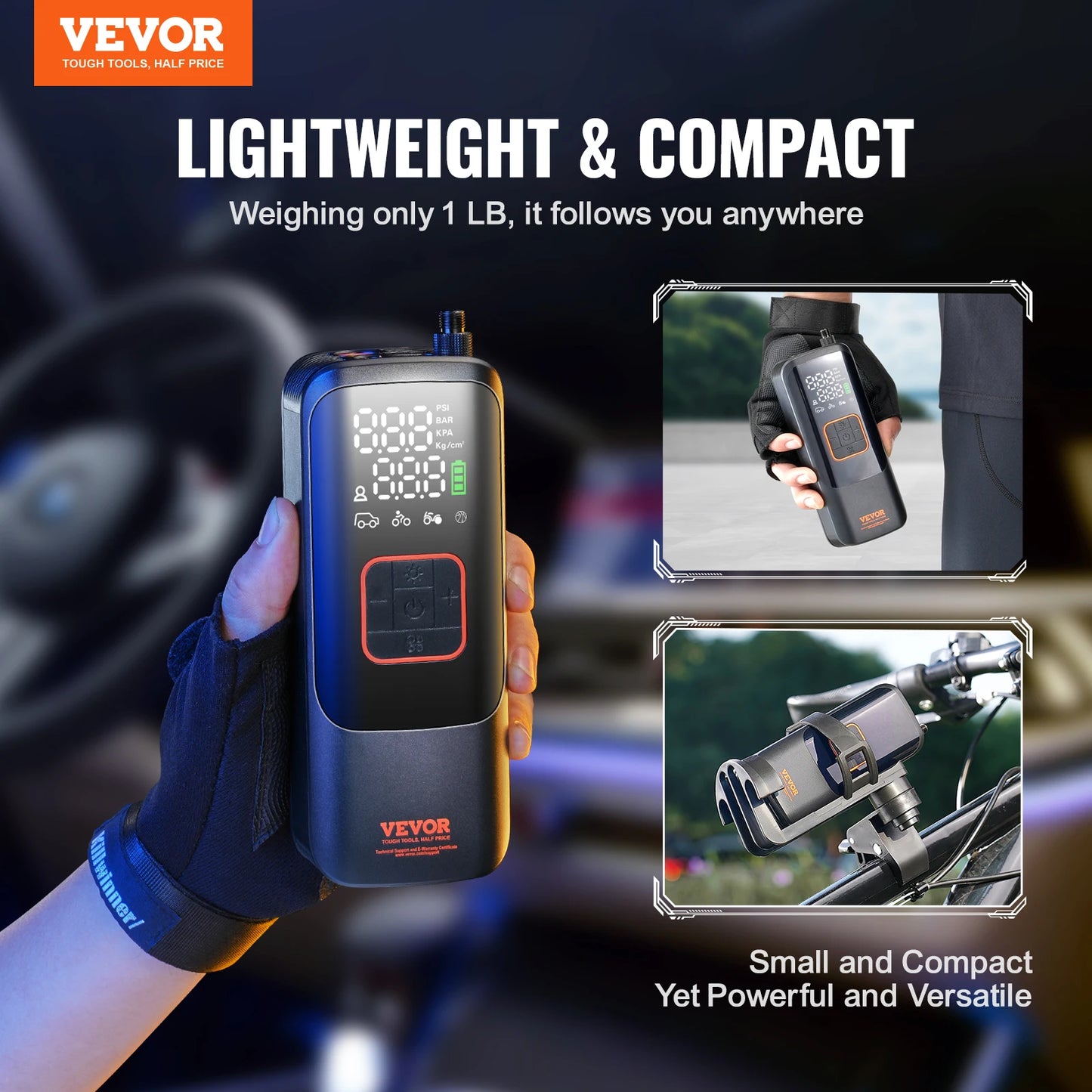 VEVOR Tire Inflator Portable Air Compressor 150 PSI Rechargeable Electric Pump for Car Motorcycle Bike