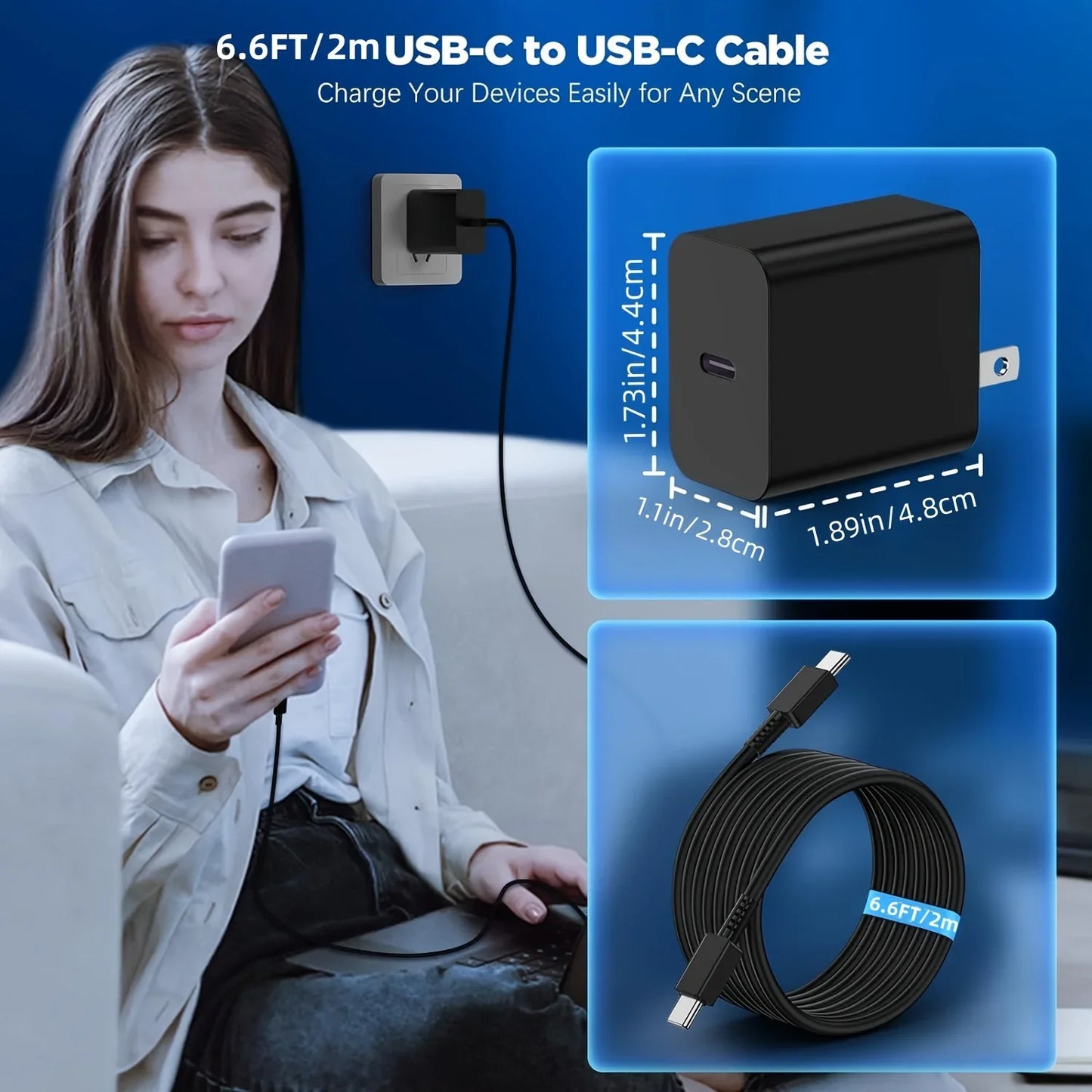 Charger Block 2Pack 45W For Samsung Super Fast & 6.6FT USBC Cable
