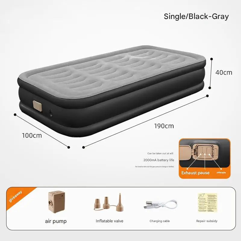 Foldable Inflatable Air Mattress With Built-in Pump, Indoor or Camping, Multiple Sizes