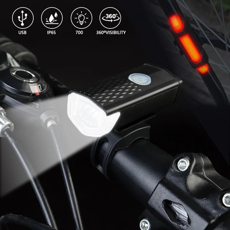 2pcs Bike Bicycle Light USB LED Rechargeable Set Front Back