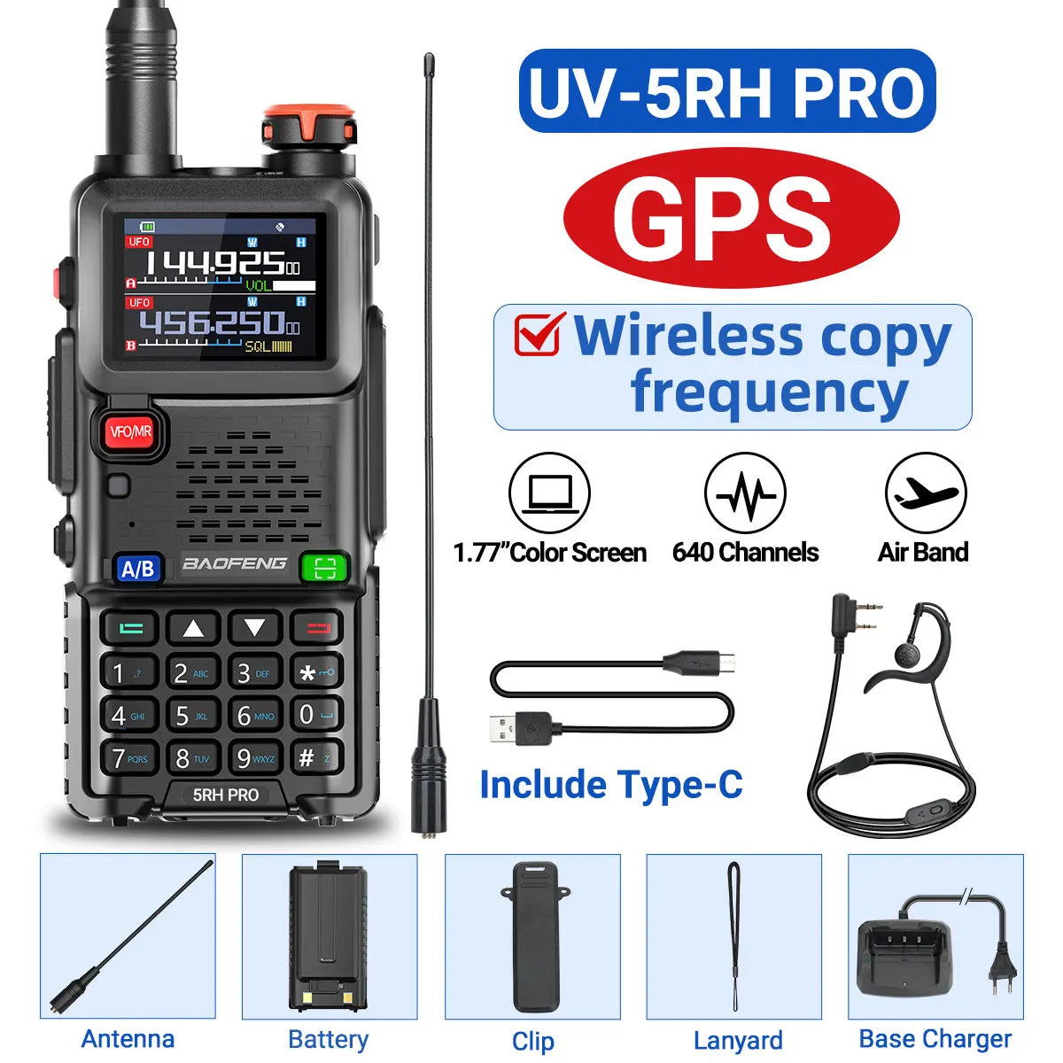 Baofeng UV-5RH Pro GPS Long Range Walkie Talkie Radio