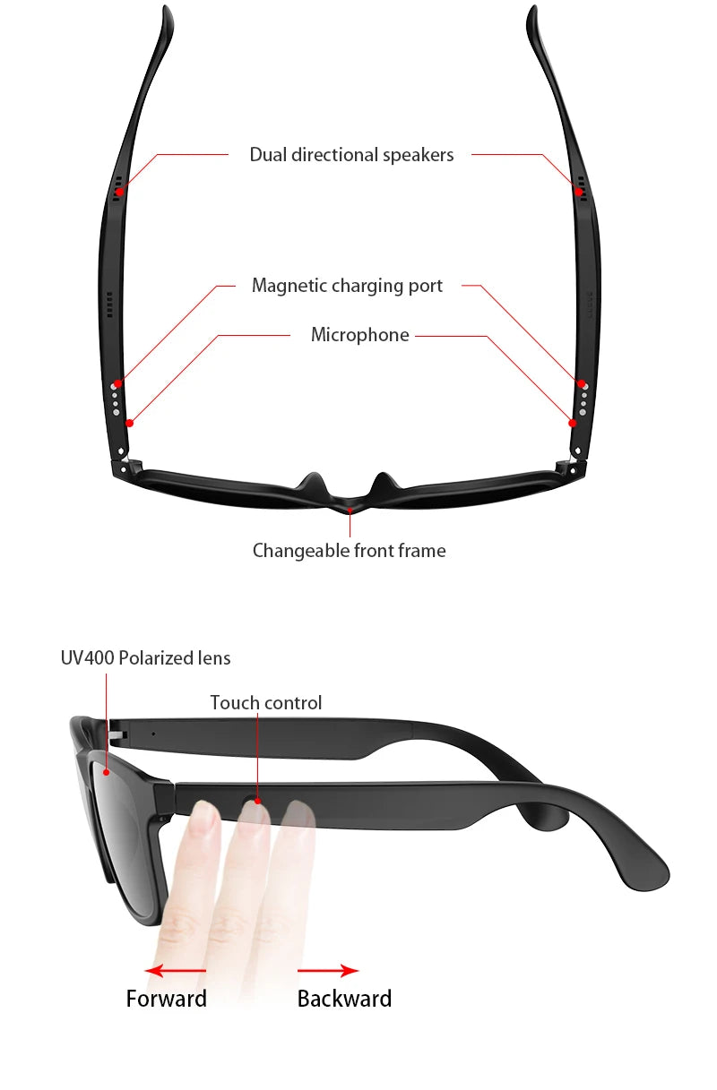 Smart Wireless Bluetooth Glasses for Music and Hands-Free Calls