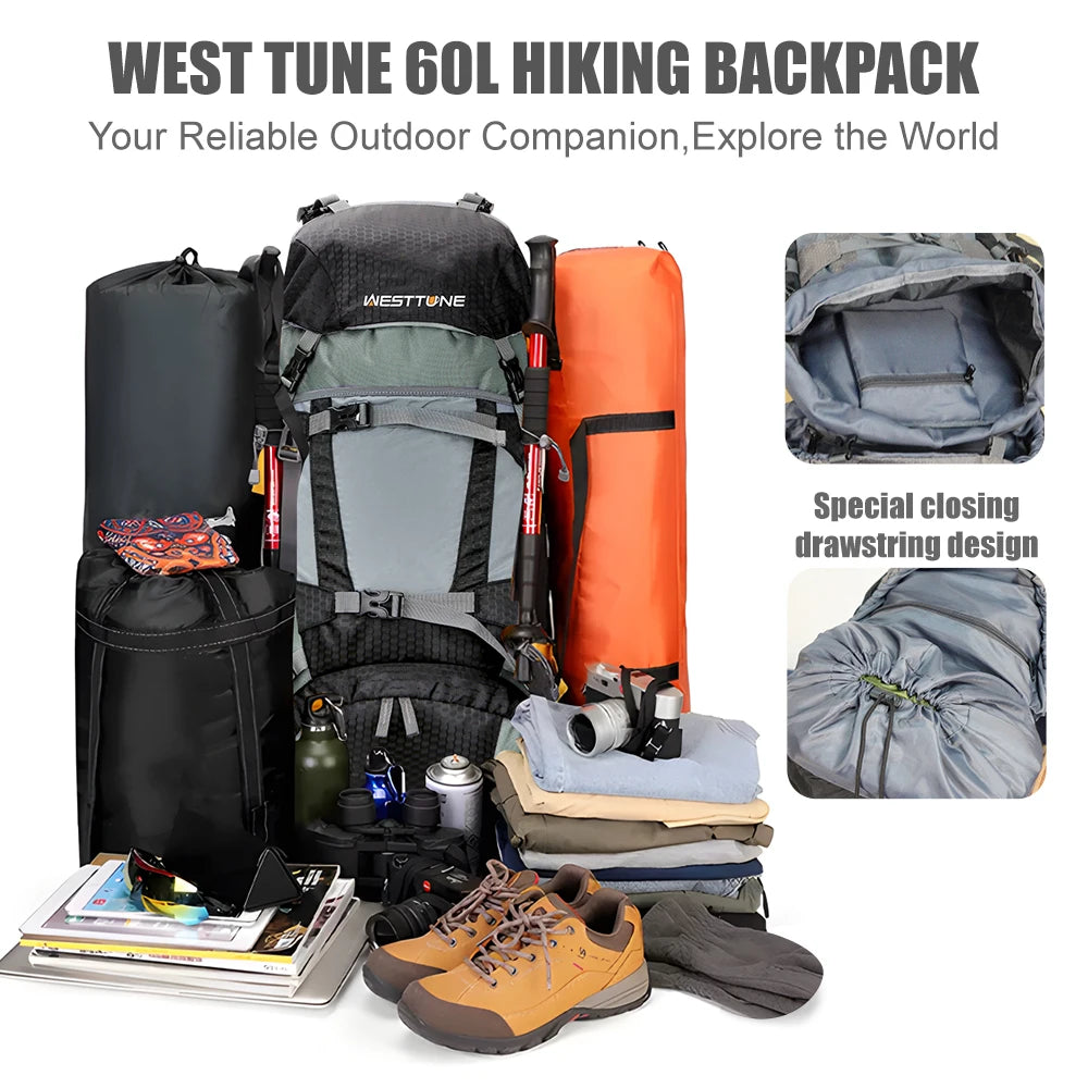 Internal Frame Backpack With Rain Cover, WESTTUNE Explorer