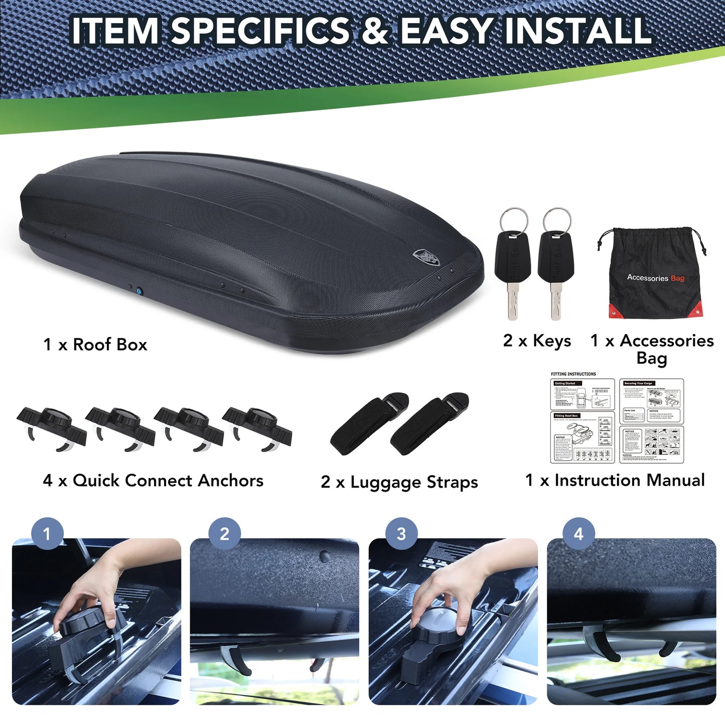 Car RV Rooftop Cargo Box Dual-Sided Opening Waterproof 165Lbs Capacity