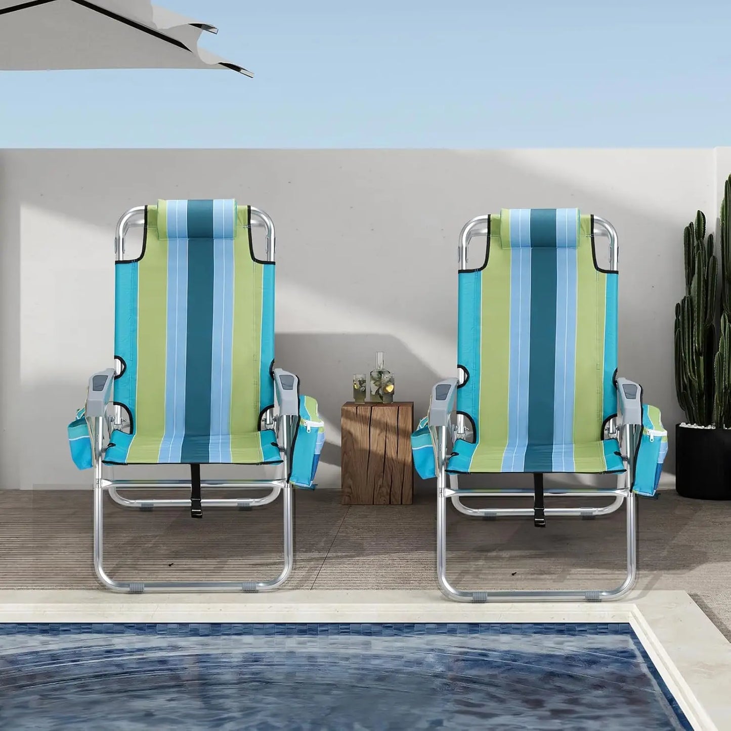 Lightweight Folding Beach Chairs with Cooler Bag and Cup Holders