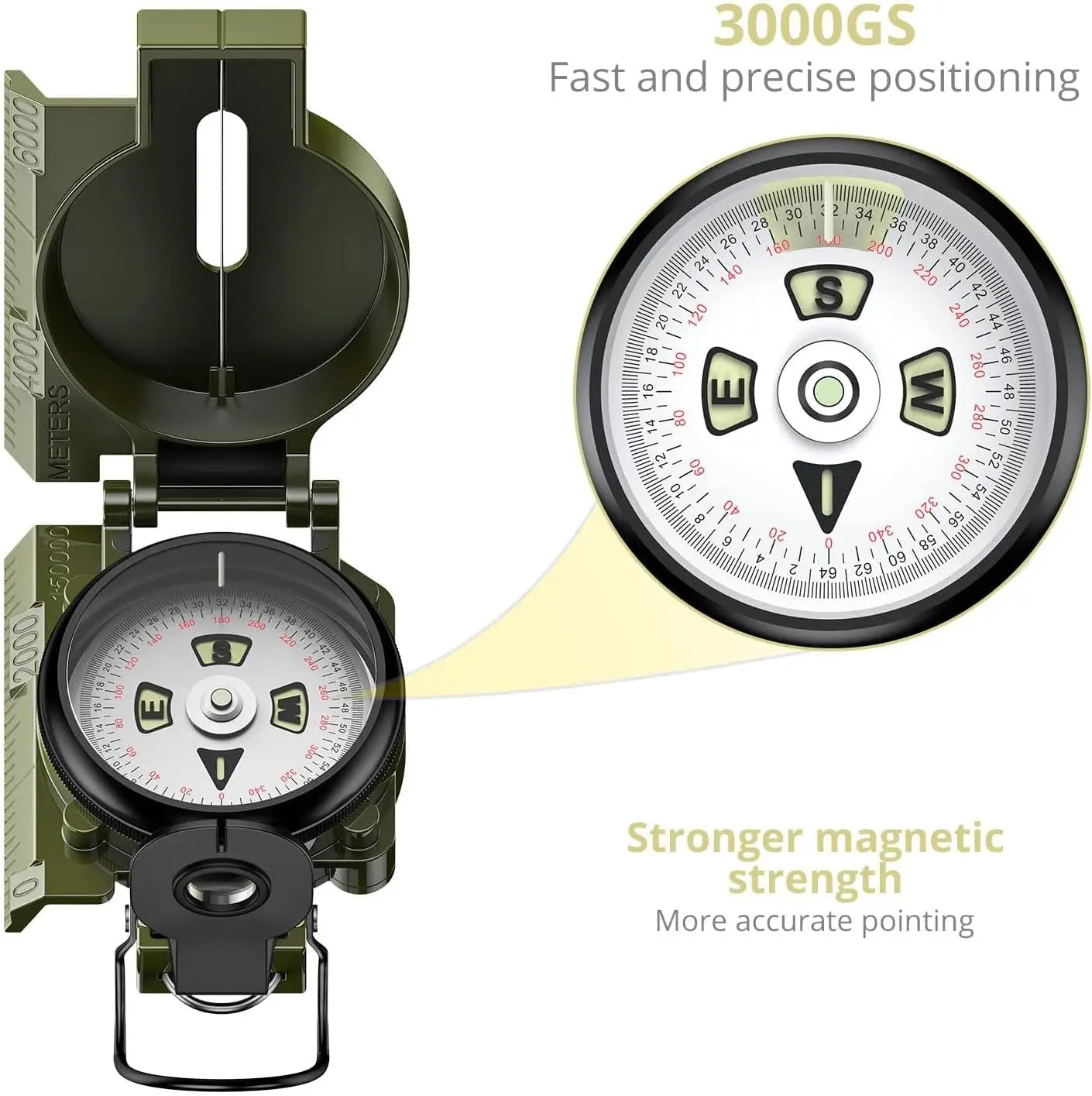 Case Lensatic Compass With Clinometer And 3000 Gauss Waterproof Military