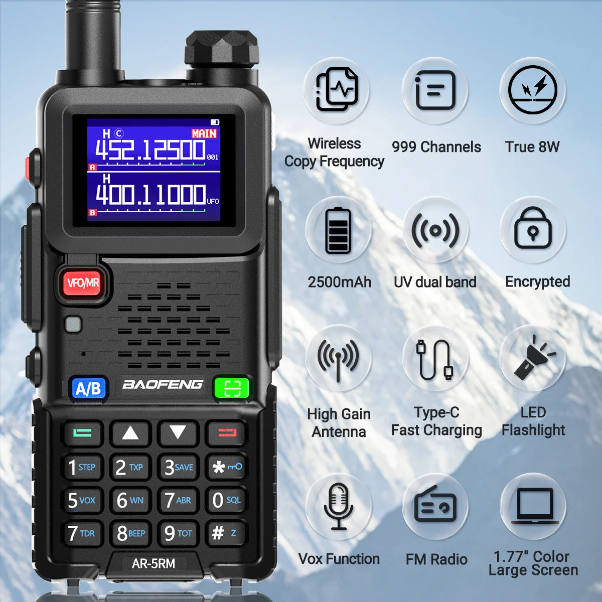 Baofeng AR5RM Multi Band Walkie Talkie 10W NOAA Radio Ham