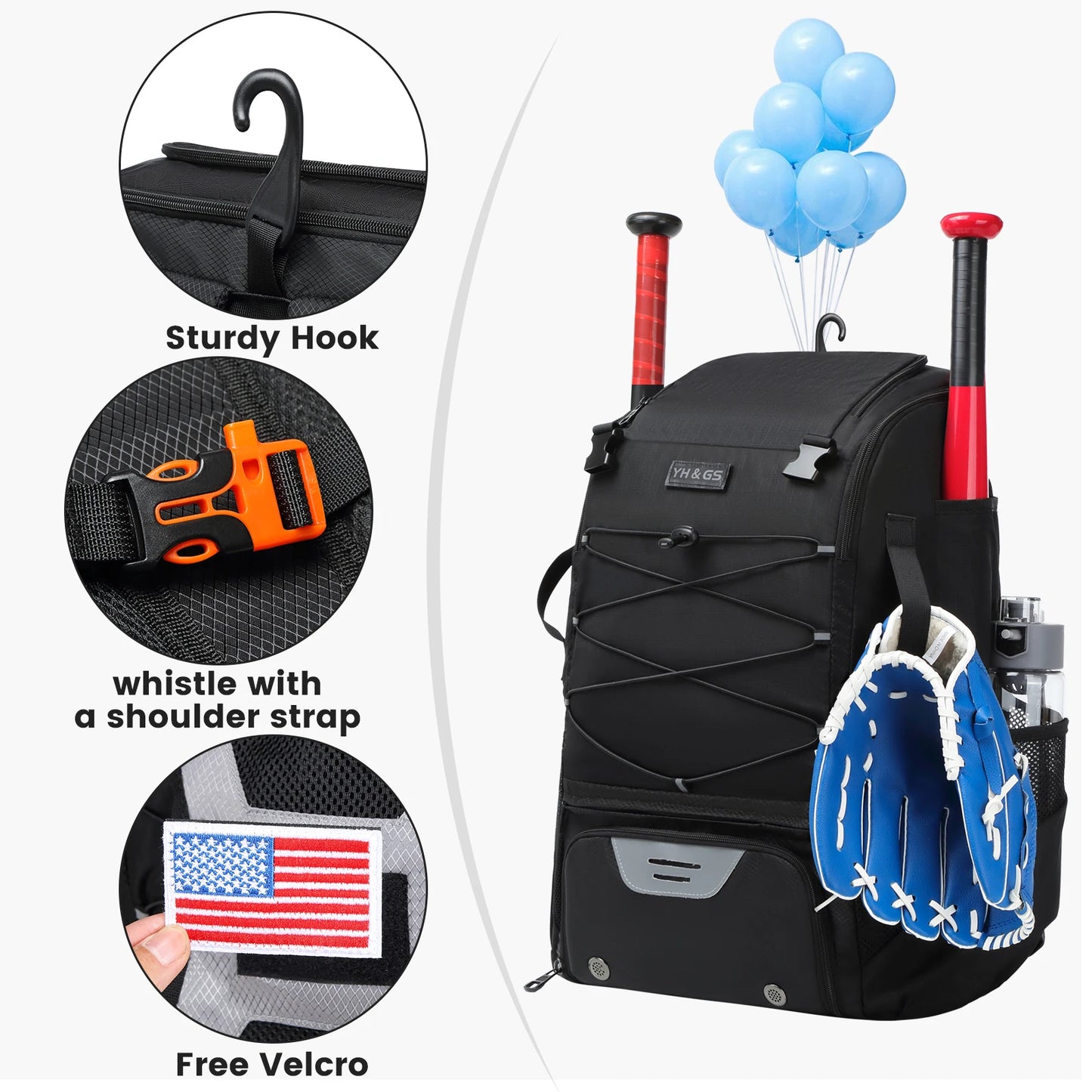 Baseball Backpack with Shoe Compartment for Youth Athletes