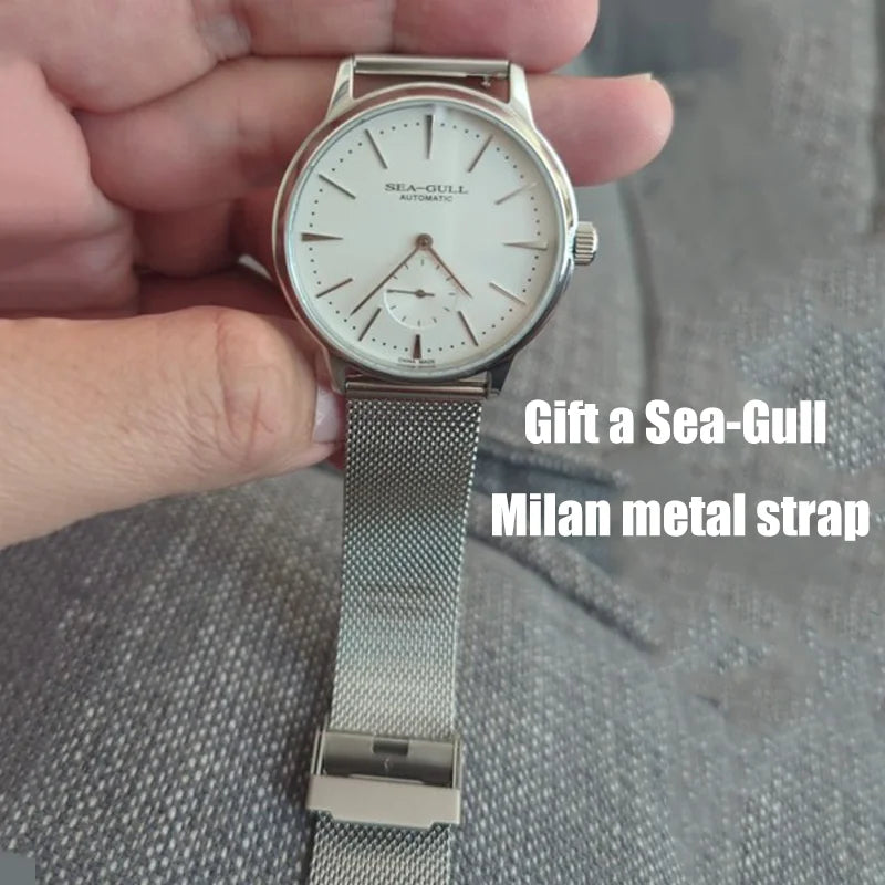 Seagull Mechanical Men's Watch with Leather Band and Waterproof Design