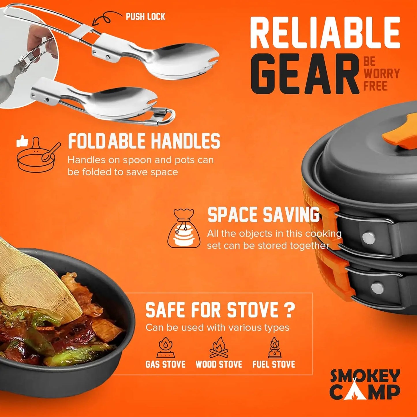Portab Camping Mess Kit With Stove All In One Nonstick
