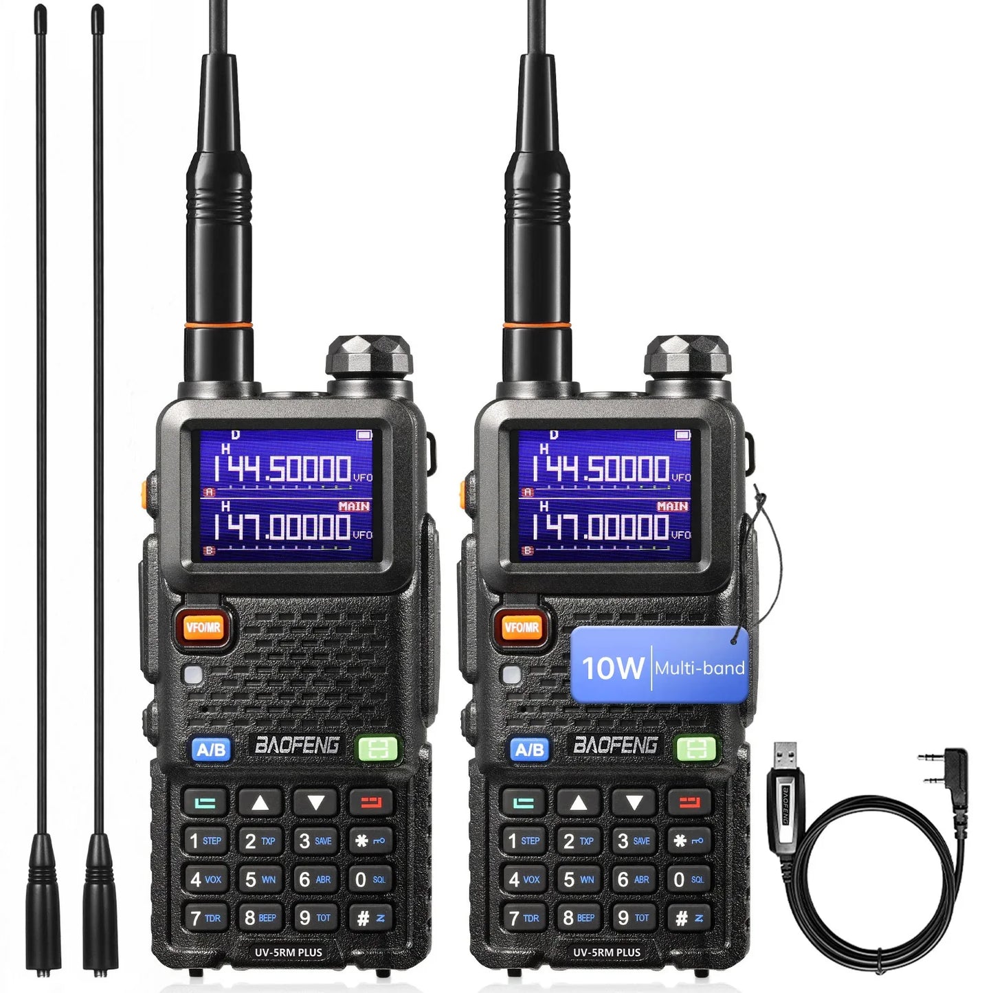 [2 PCS] BAOFENG UV-5RM PLUS Walkie Talkie Multi-Band Airband 10W NOAA 2500mAh Battery USB-C Chirp Compatible