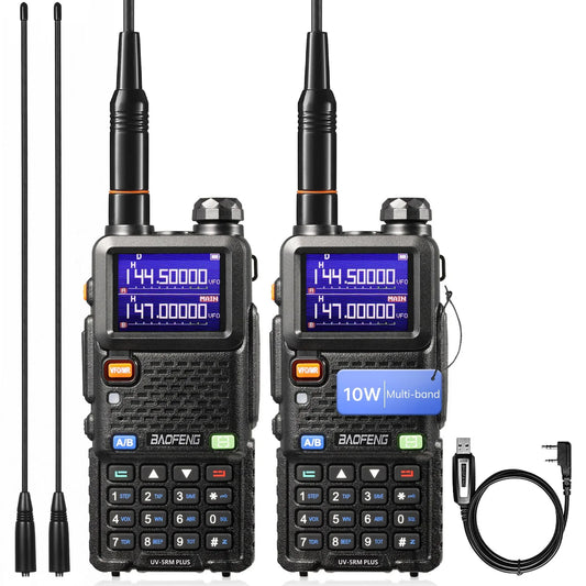 [2 PCS] BAOFENG UV-5RM PLUS Walkie Talkie Multi-Band Airband 10W NOAA 2500mAh Battery USB-C Chirp Compatible
