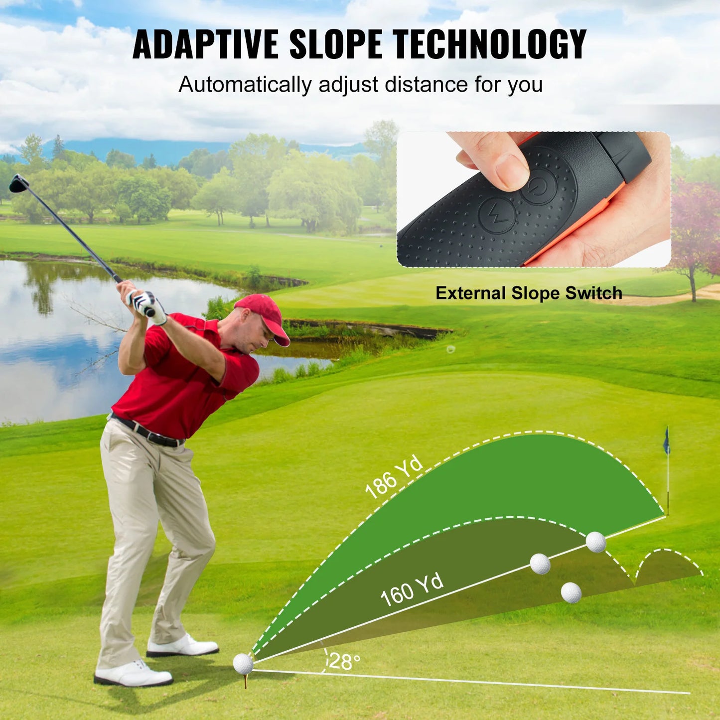 Laser Rangefinder for Golf/Hunting with 6X Magnification and Slope Adjust, 1300 yds distance by VEVOR