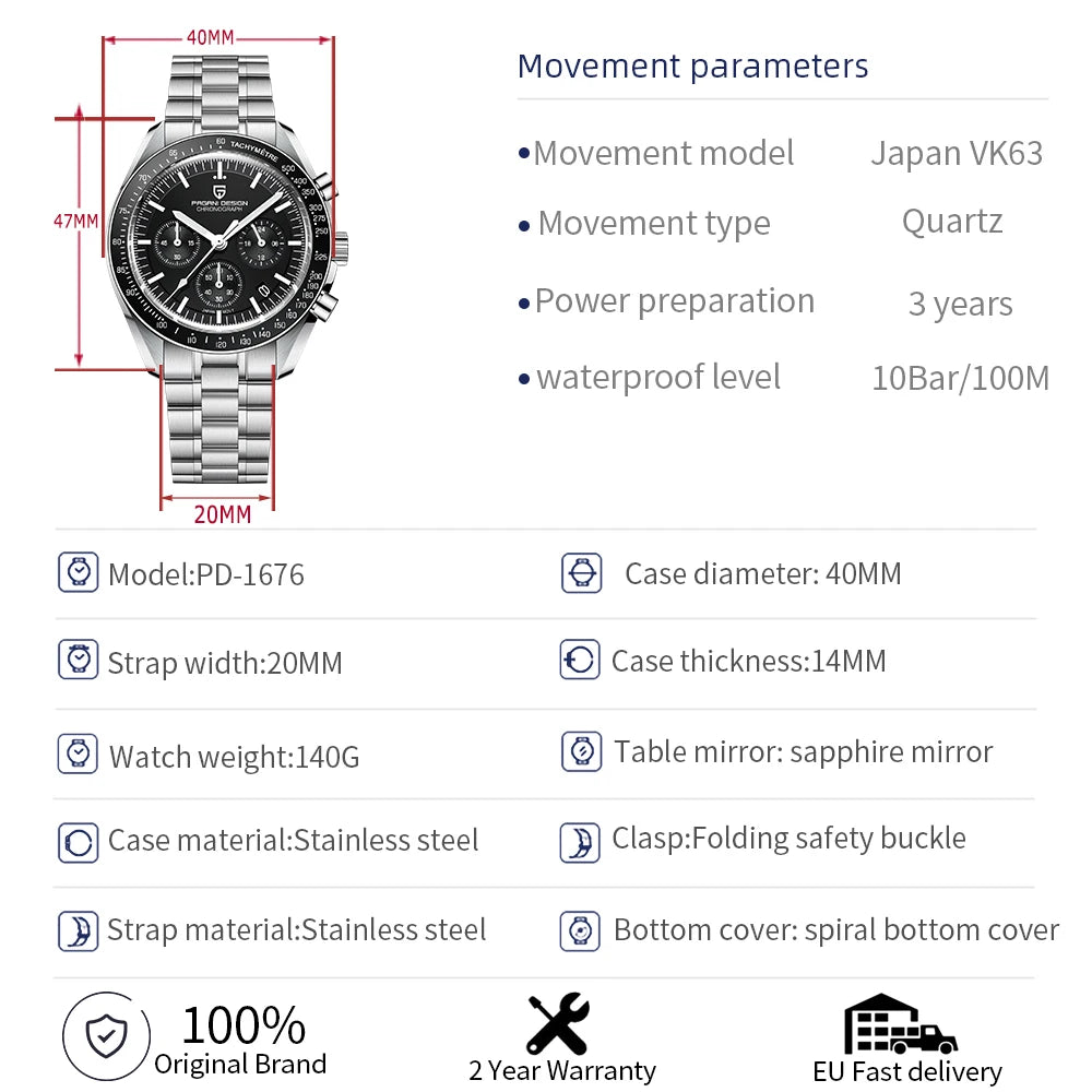 PAGANI DESIGN 2025 New Moon Men's Luxury Quartz Watch