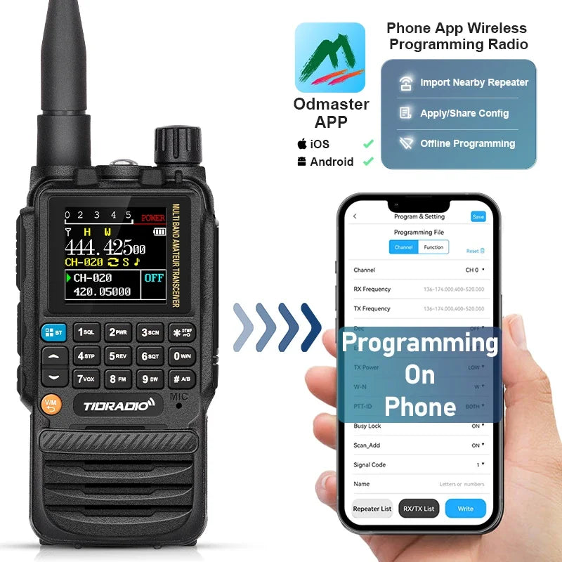 TIDRADIO H3 Walkie Talkie Phone APP Wireless Programming HAM Air Band Long Range Radio USB Type-C Cable Programming and Charge