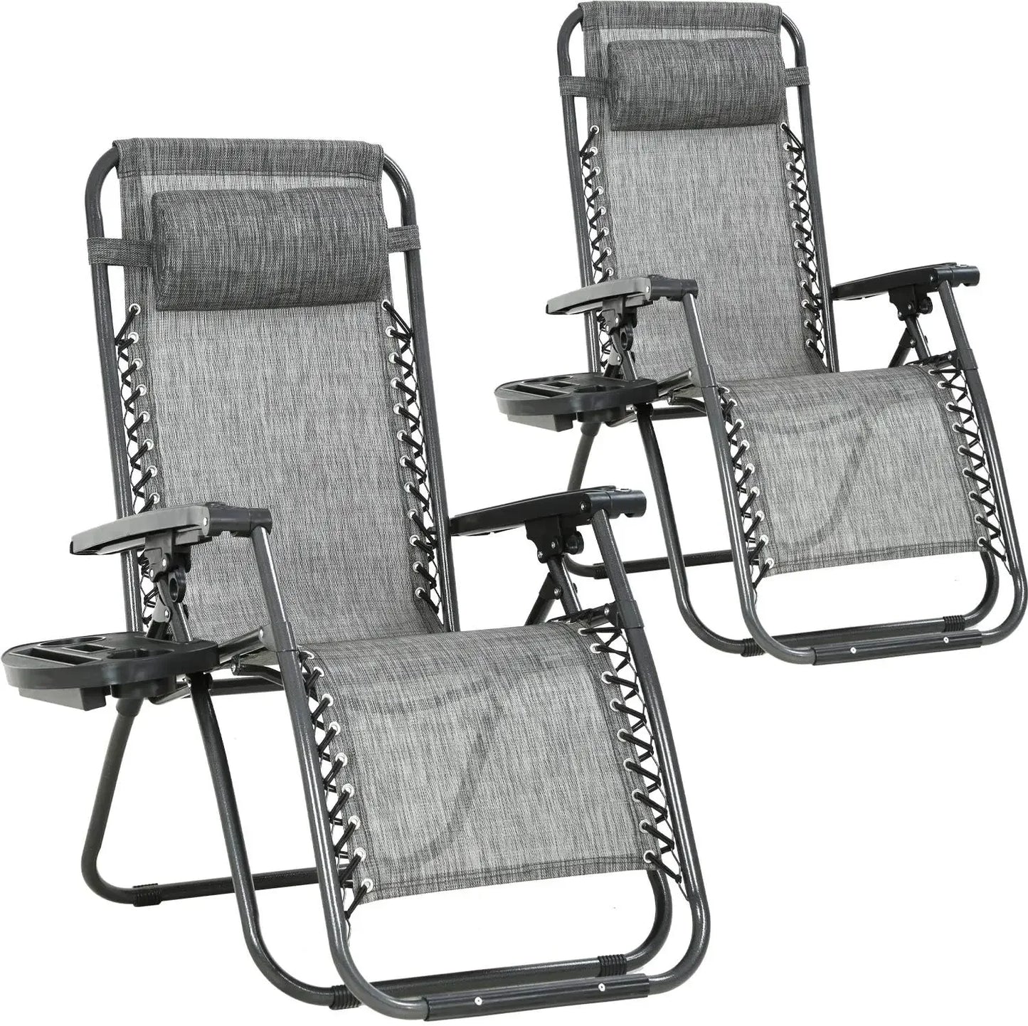 Zero Gravity Lounge Chairs Set with Pillow and Cup Holder
