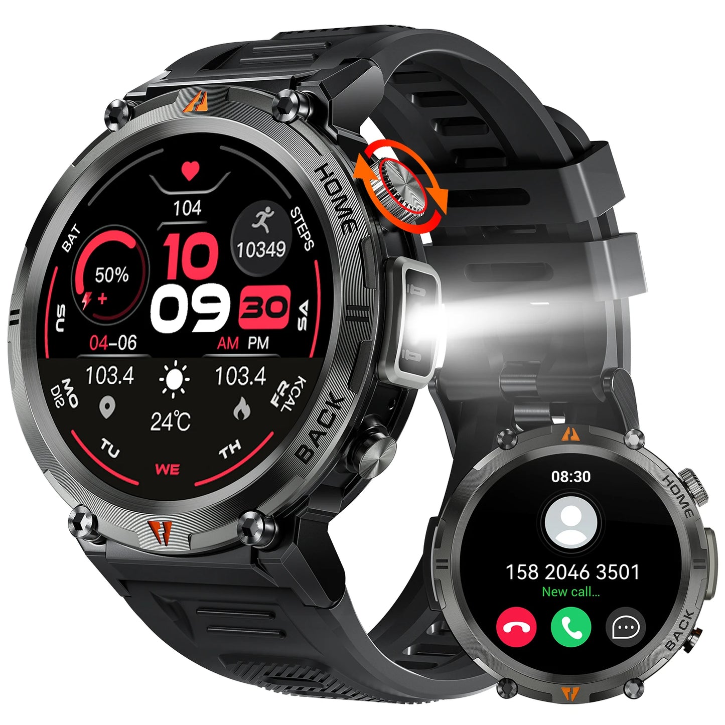 LaNikar KE3 Black Bluetooth Call Smart Watch Men Full Touch Screen Health Monitor