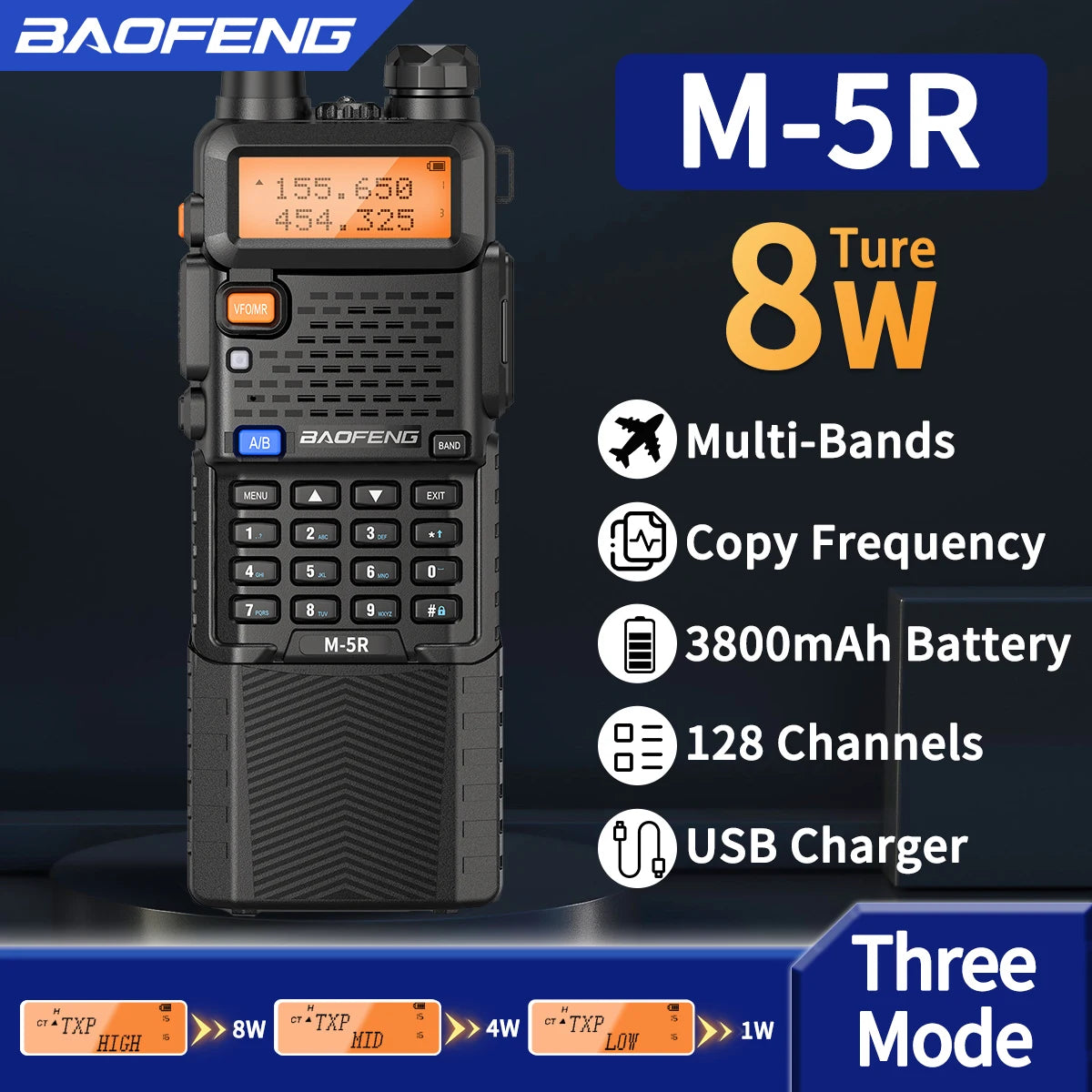 Baofeng M-5R Walkie Talkie Two Way Radio Set with Air Band, FM, and more