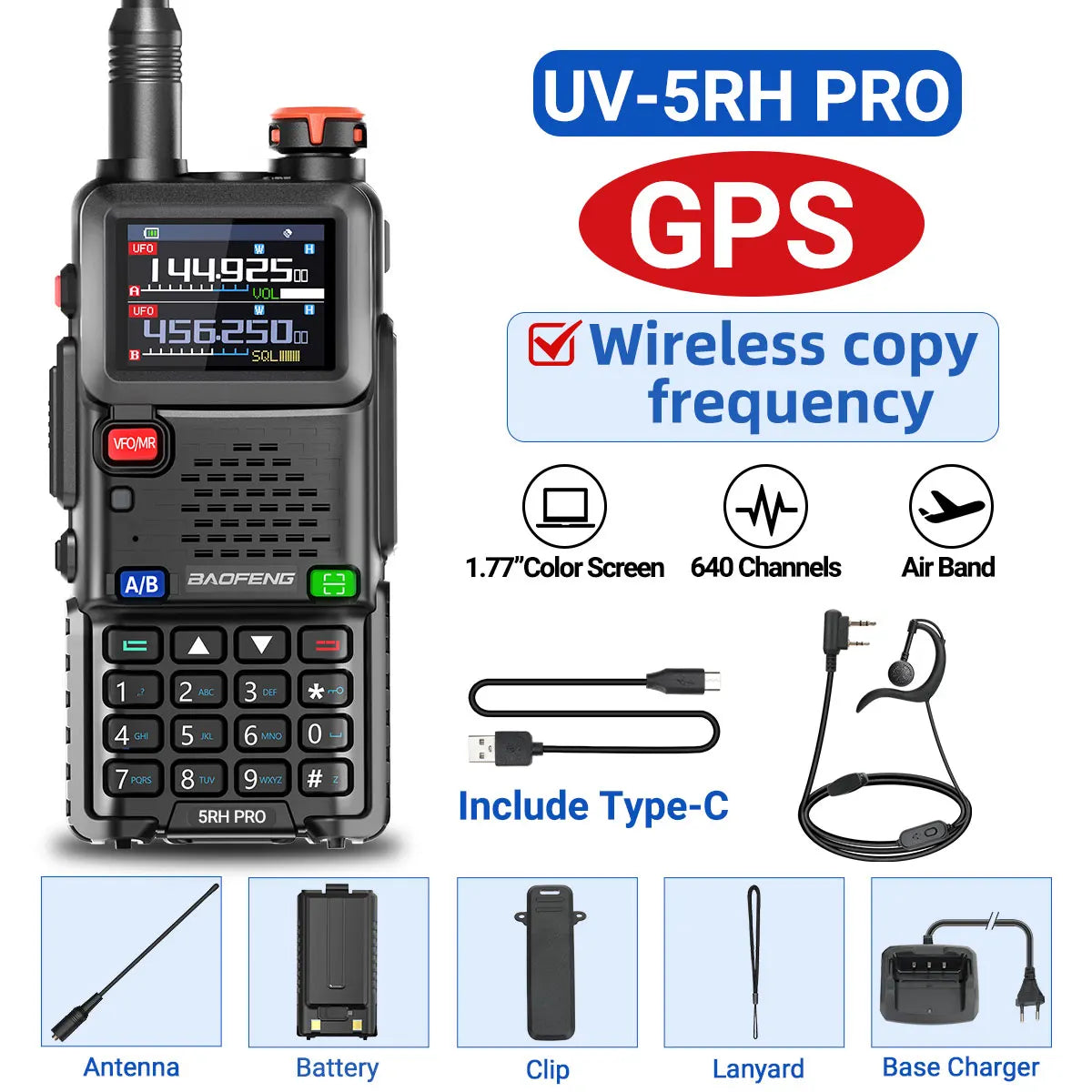 Baofeng UV-5RH Pro GPS Long Range Walkie Talkie Radio