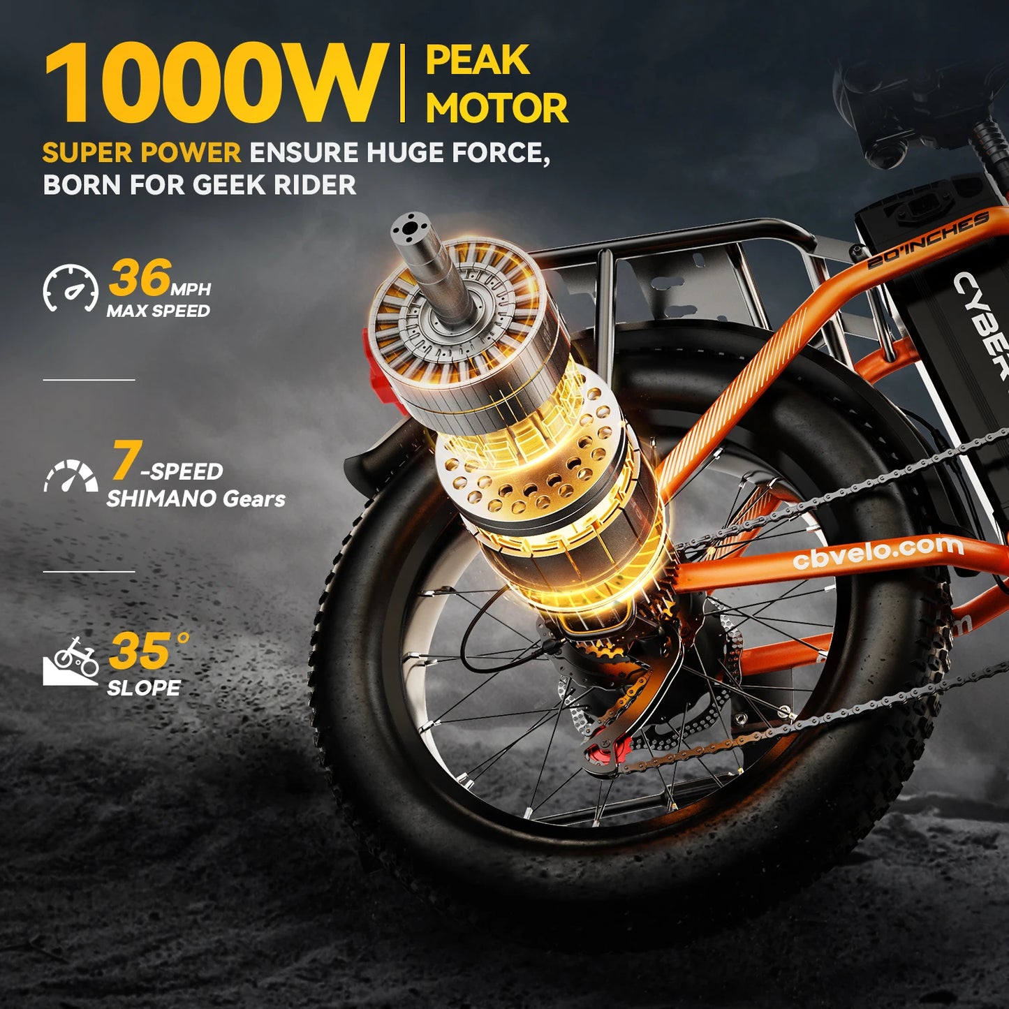 CYBERVELO Folding Electric Bike 1000W 48V Removable Battery