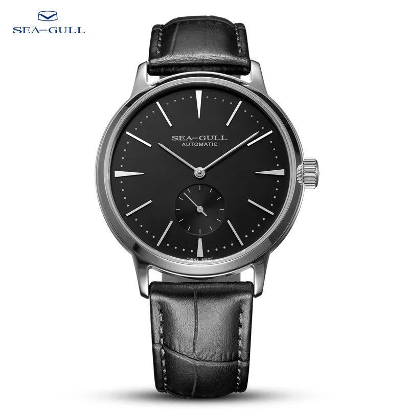 Seagull Mechanical Men's Watch with Leather Band and Waterproof Design