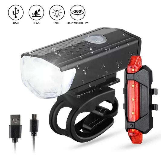 2pcs Bike Bicycle Light USB LED Rechargeable Set Front Back