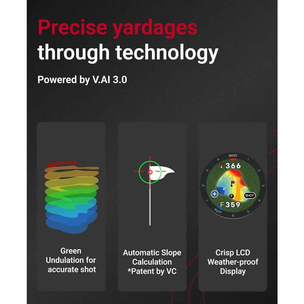 T9 Premium GPS Golf Watch/Slope Mode/Color Touchscreen/Course View/Green Undulation