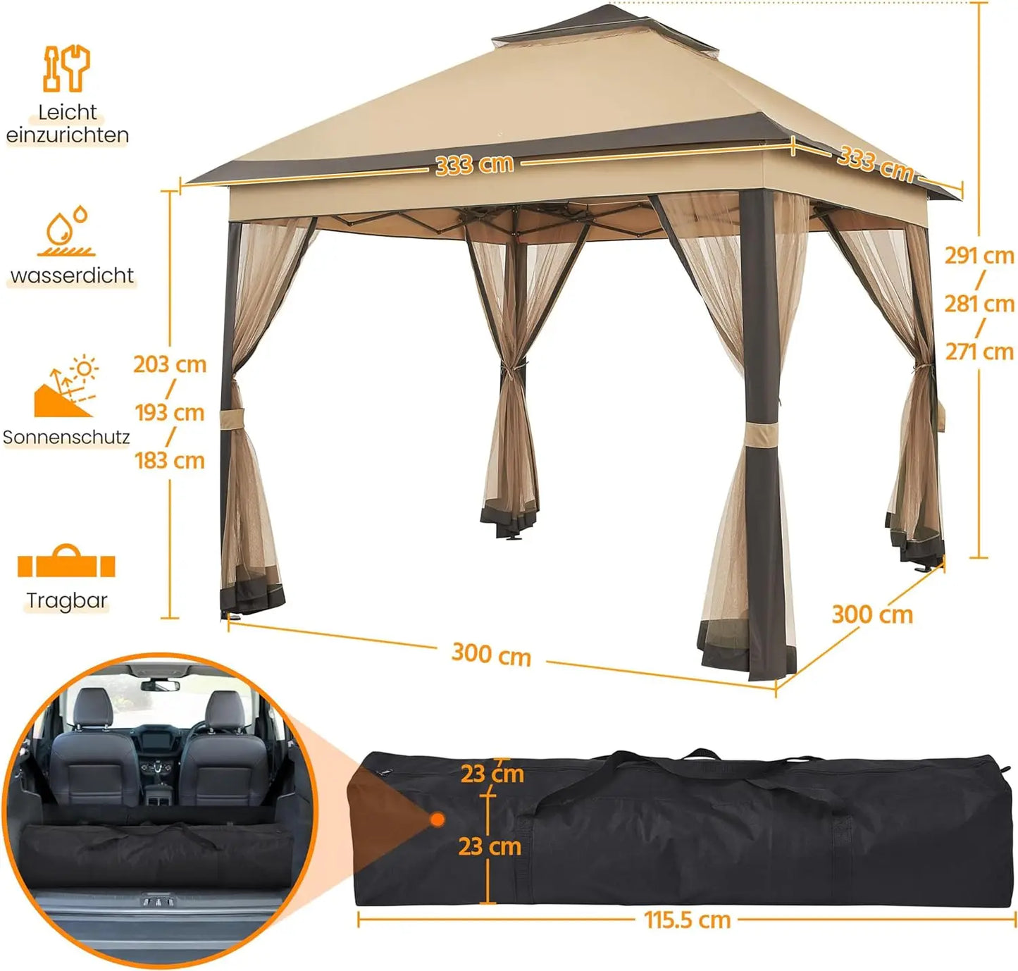 Outdoor Gazebo Canopy with Detachable Mosquito Nets