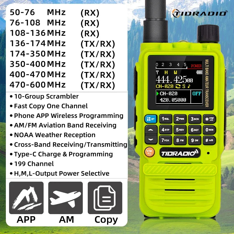 TIDRADIO H3 Walkie Talkie Phone APP Wireless Programming HAM Air Band Long Range Radio USB Type-C Cable Programming and Charge