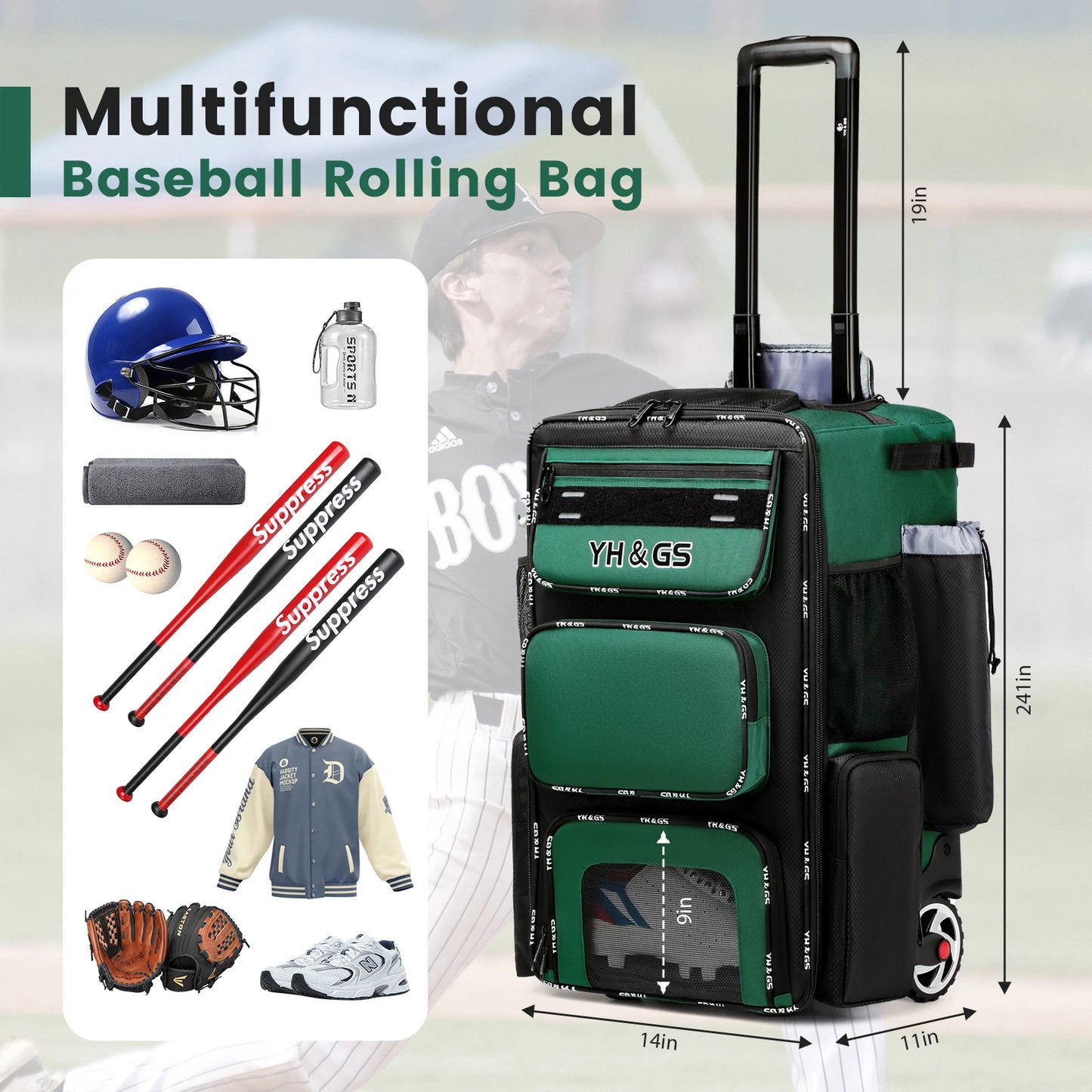 Multifunctional Outdoor Sports Trolley Baseball Bag Large Capacity Multi Compartment Waterproof Youth Softball Bag