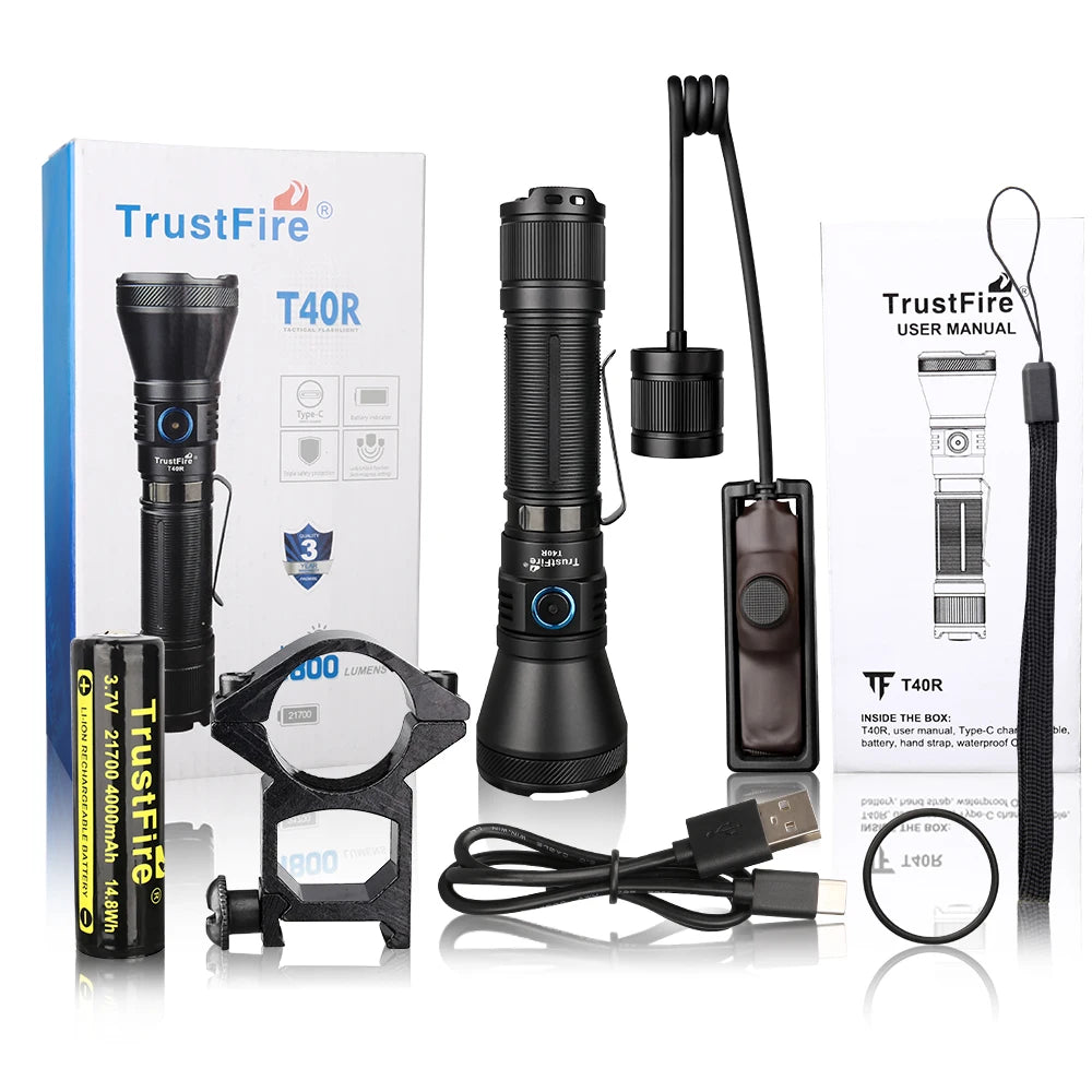 Trustfire T40R Tactical Led Flashlight 1800 Lumen Rechargeable