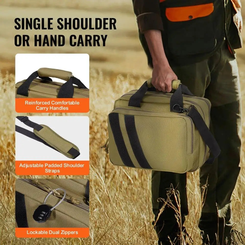Tactical Bag for 2 Pistol Range Case with Pouches Brown