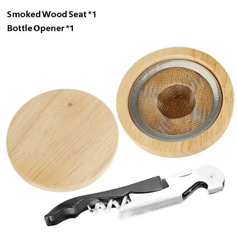 Wooden Cocktail Smoker Kit With 5 Flavor Wood Chips For Infusing