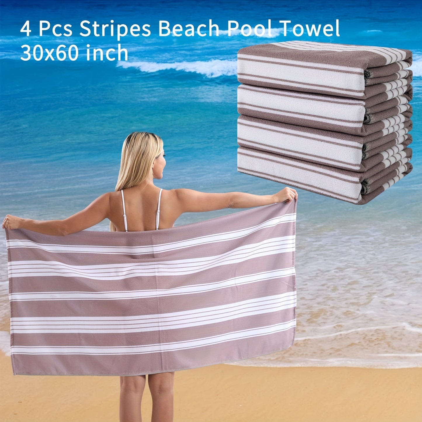 COVINA Sand Free Stripe Beach Towel Set Quick Dry