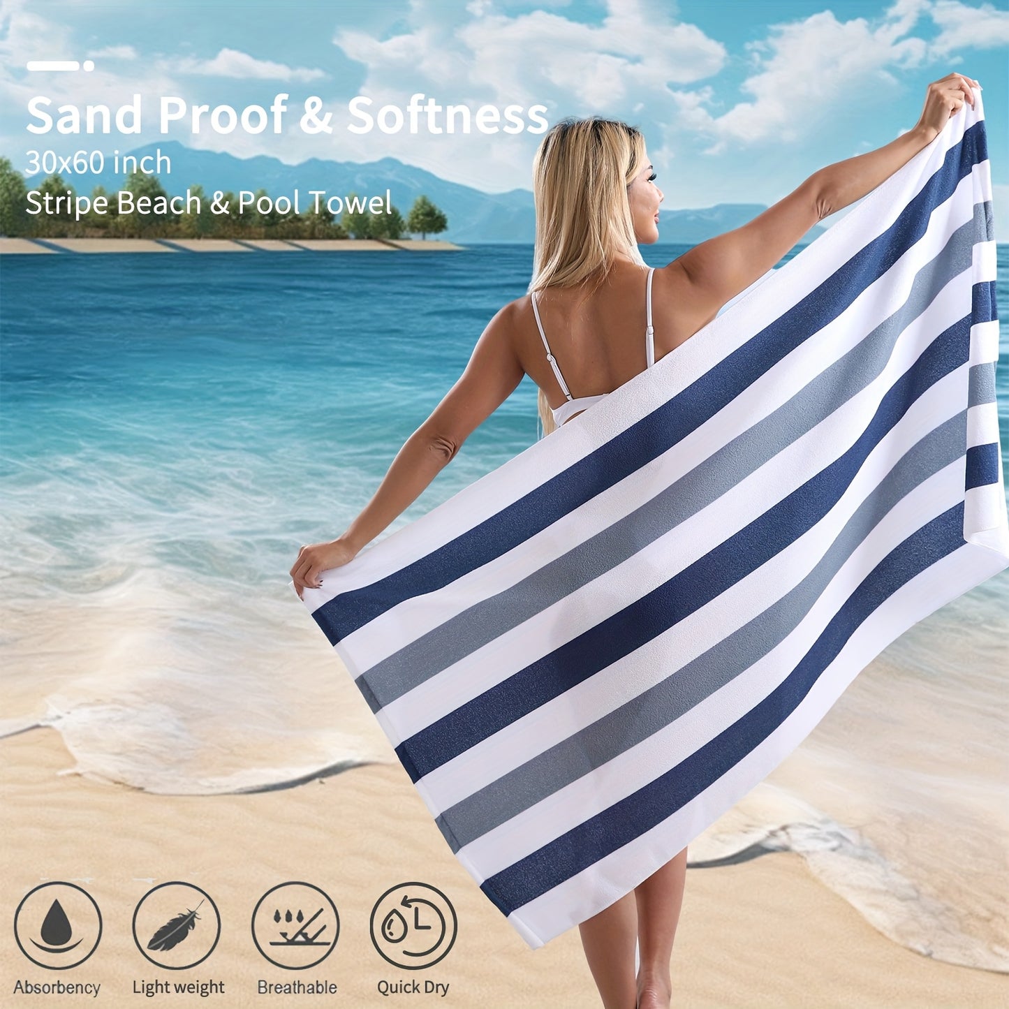 COVINA Sand Free Stripe Beach Towel Set Quick Dry