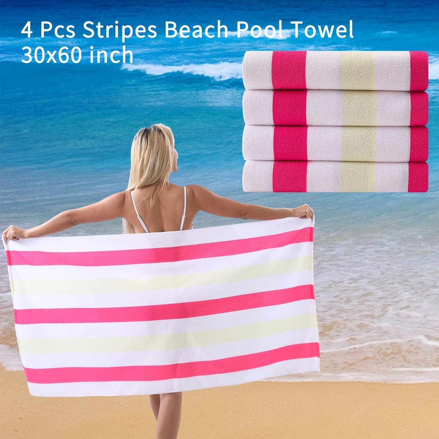 COVINA Sand Free Stripe Beach Towel Set Quick Dry