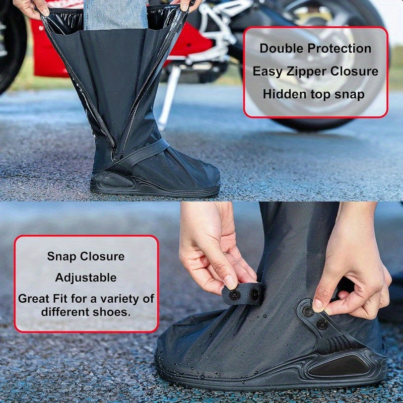 Waterproof Reusable Rain Shoe Covers for Men & Women Large Size 43-45 Adjustable Elastic Non-Slip Rubber Sole