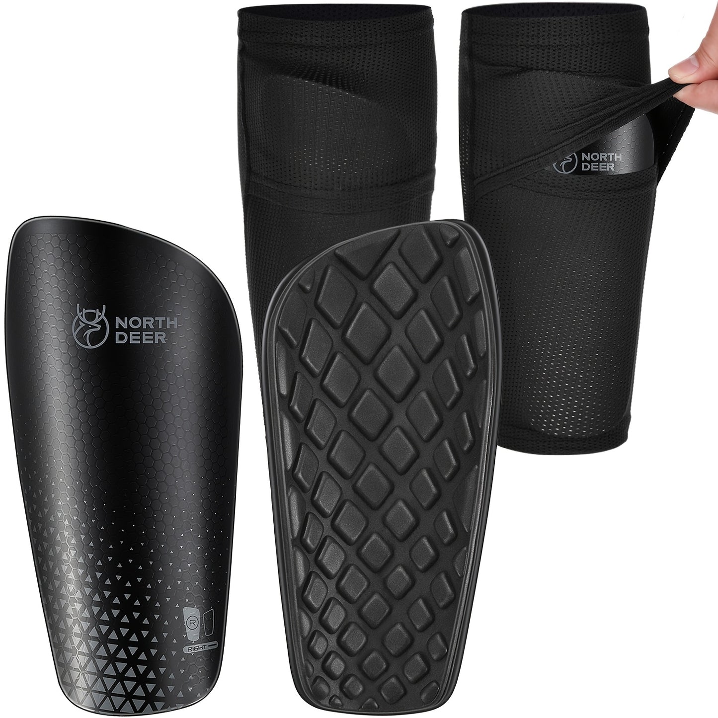 Northdeer Soccer Shin Guards for Youngsters and Adults Ergonomic Design with Impact Protection Breathable Mesh and Durable Plastic Unisex Soccer Gear for Men White Blue Black
