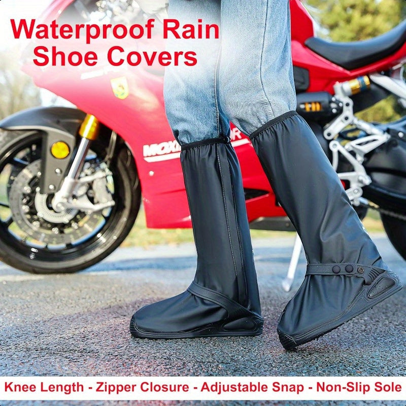 Waterproof Reusable Rain Shoe Covers for Men & Women Large Size 43-45 Adjustable Elastic Non-Slip Rubber Sole