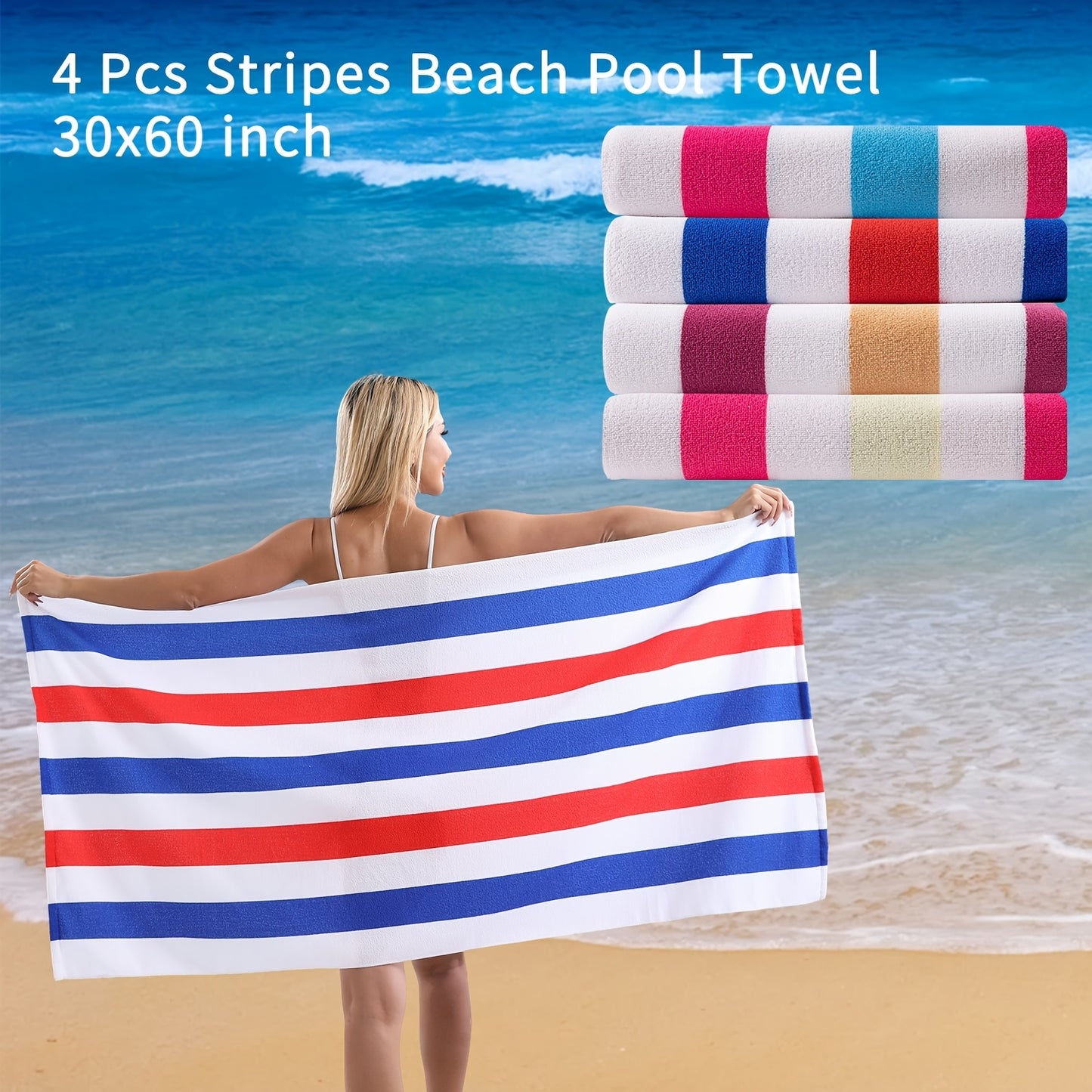 COVINA Sand Free Stripe Beach Towel Set Quick Dry
