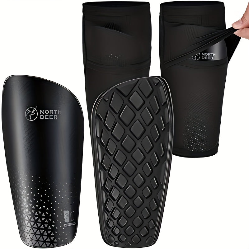 Northdeer Soccer Shin Guards for Youngsters and Adults Ergonomic Design with Impact Protection Breathable Mesh and Durable Plastic Unisex Soccer Gear for Men White Blue Black