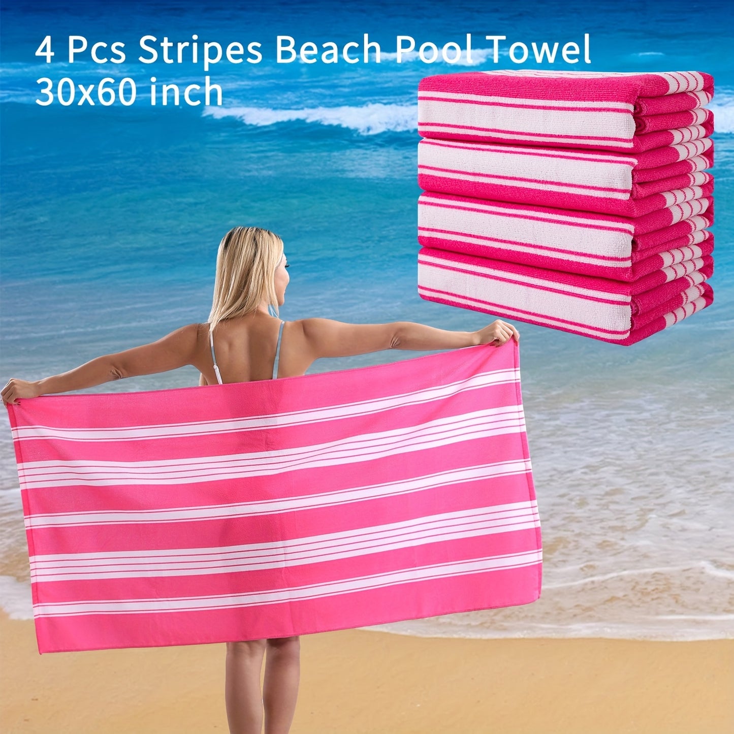 COVINA Sand Free Stripe Beach Towel Set Quick Dry